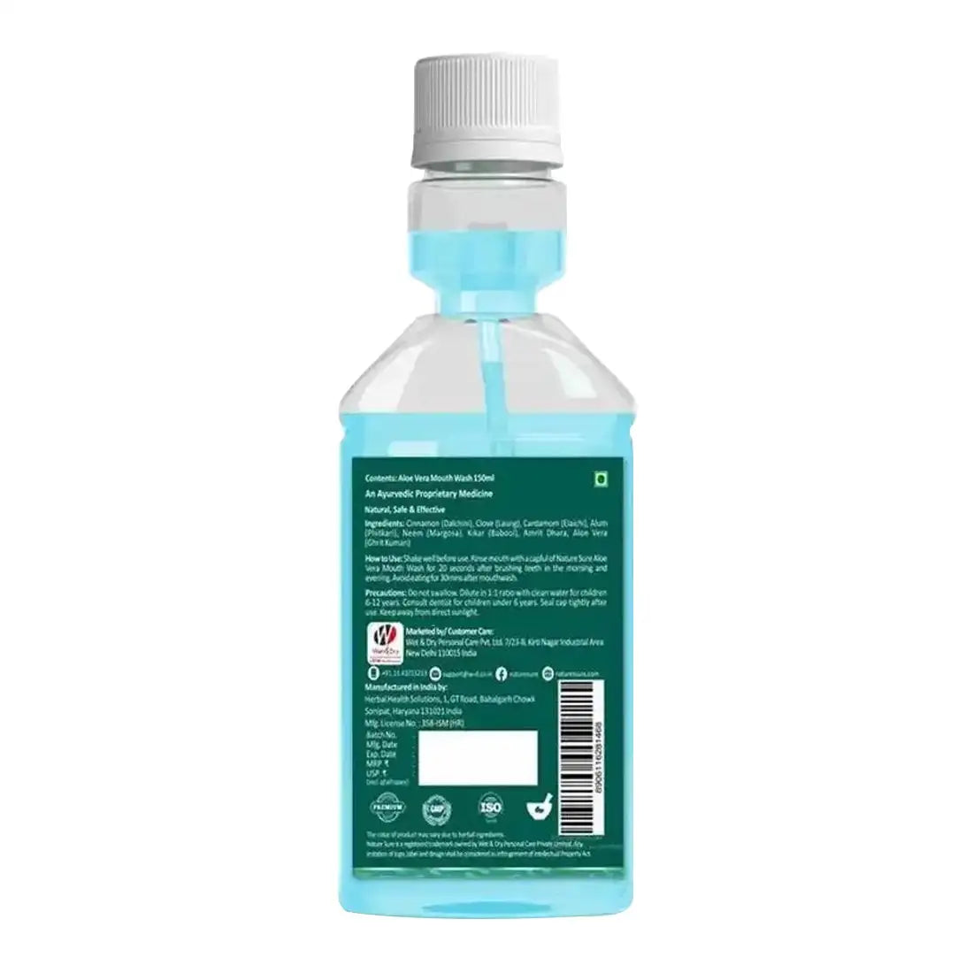 Nature Sure Aloe Vera Mouthwash with Neem and Clove Ayurvedic Antimicrobial Alcohol-Free Formula for Oral Health & Fresh Breath in Men, Women & Kids - 150ml