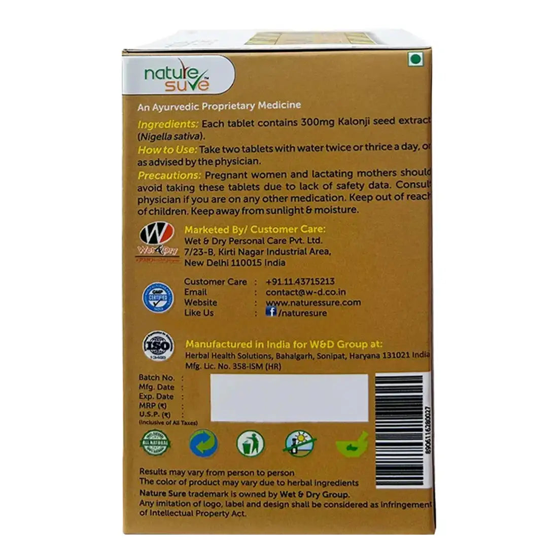 Nature Sure Premium Kalonji Blackseed Tablets for Men and Women