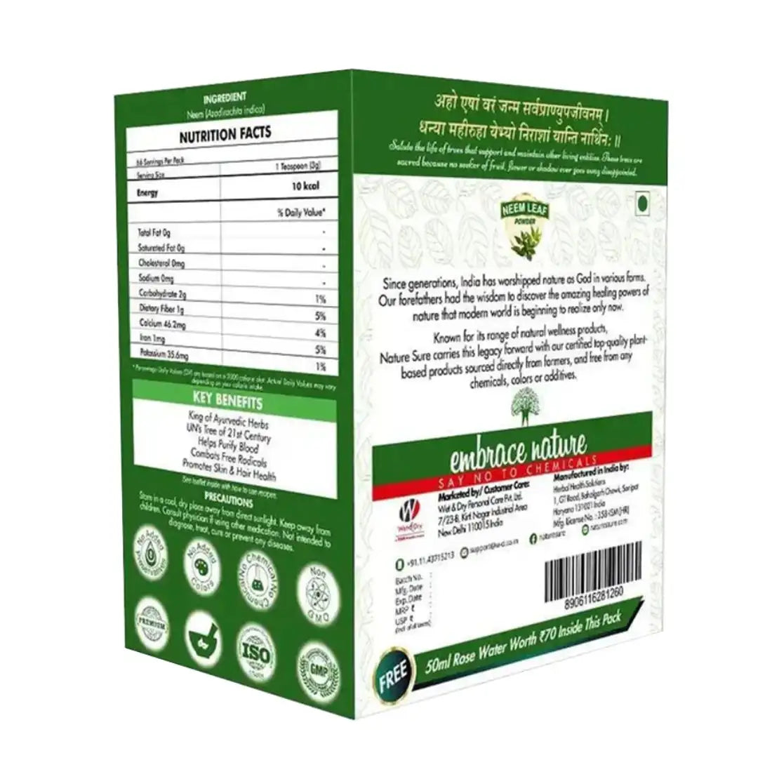 Nature Sure Neem Leaf Powder 200g with Rose Water 50ml